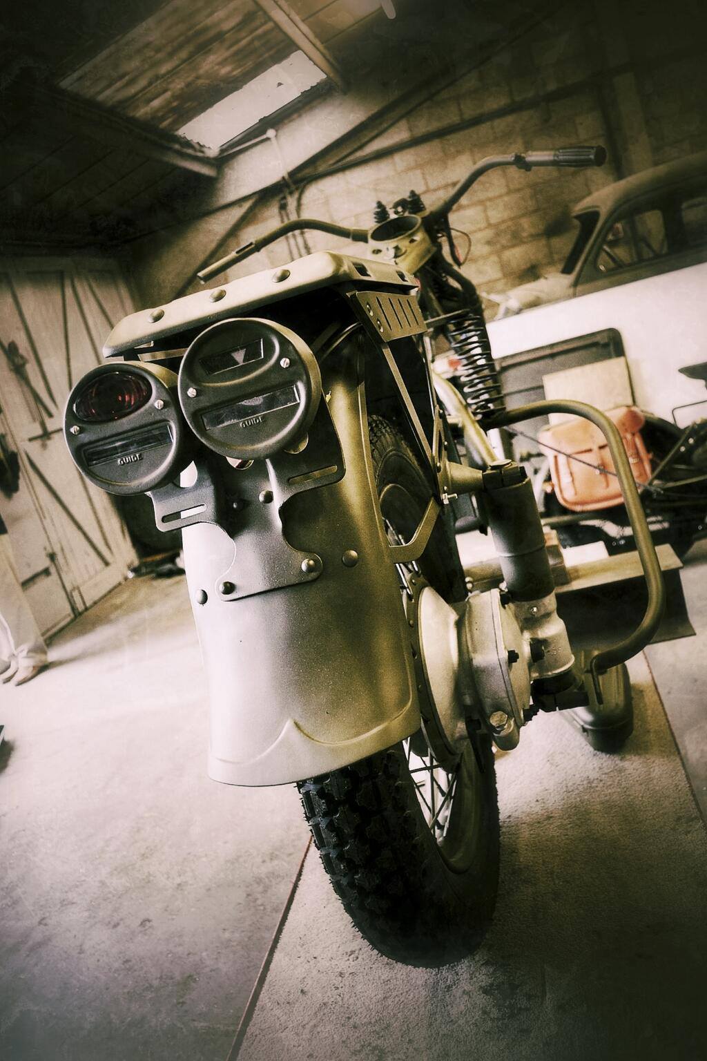 Rear detail of a military Harley-Davidson motorcycle