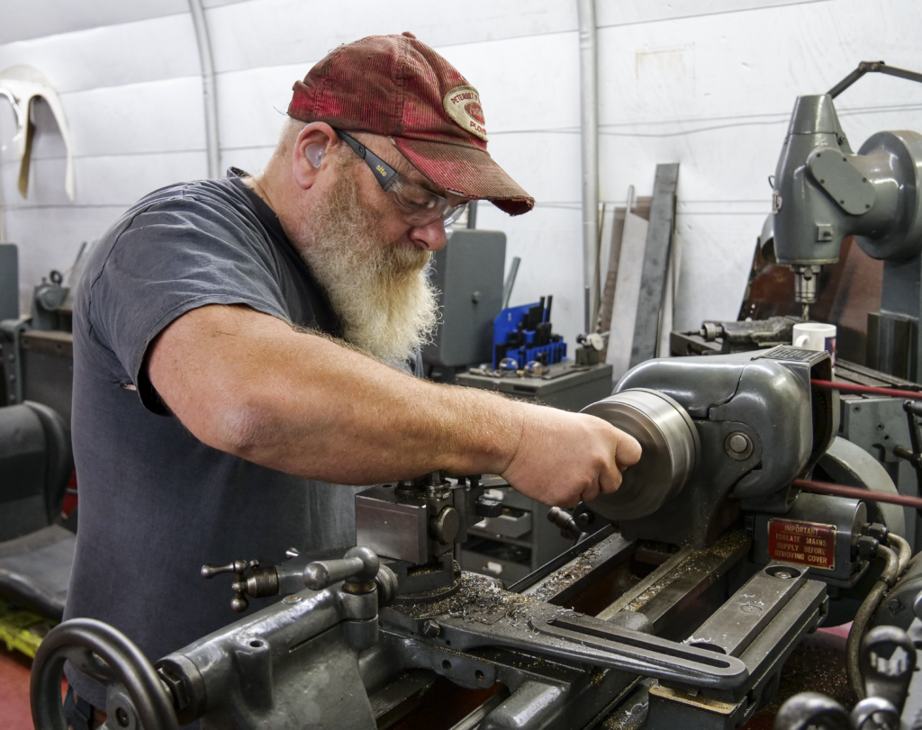 Robin working on lathe